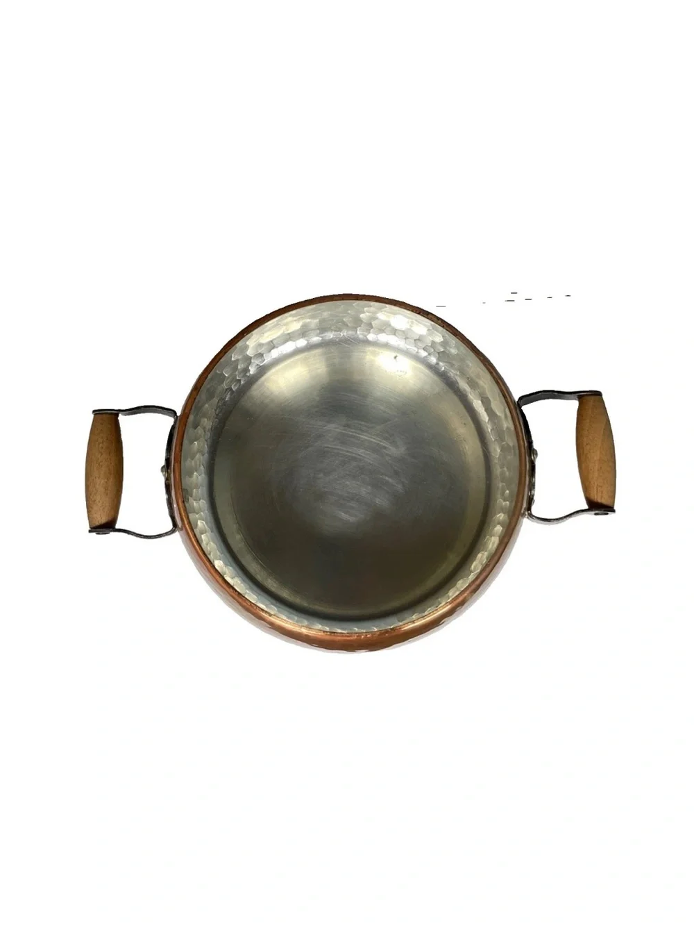 Vintage STOCKLI NETSTAL Hammered Copper Casserole Pot with Lid Wood Handles